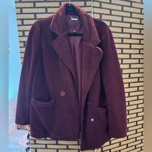 Burgundy Teddy Bear Peacoat